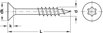 Vrut do dřevotřísky, Hospa, nerez, zápustná hlava, TS, plný nebo částečný závit