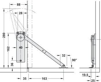 Výklop, pro dřevěné výklopy, s tlumeným otevíráním a zavírací pružinou
