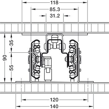 Výsuvy pro výsuvnou skříň, Plnovýsuv, nosnost do 120 kg, ocel/plast