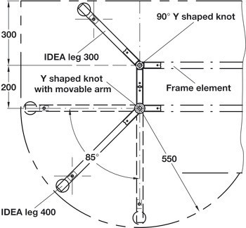 Y spoj, 90°, s pohyblivým ramenem, pro systémy stolového podnoží Idea