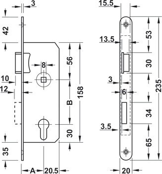 Zadlabací zámek, Pro otočné dveře, Startec, třída 3, profilová vložka
