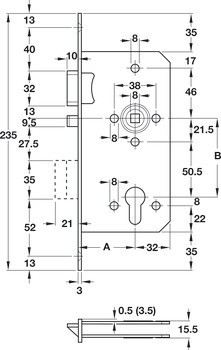 Zadlabací zámek, Pro otočné dveře, Startec, třída 3, profilová vložka