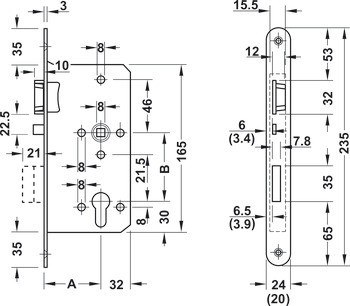 Zadlabací zámek, Pro otočné dveře, Startec, třída 3, profilová vložka
