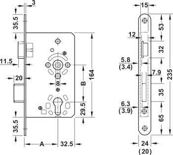 Zadlabací zámek, pro otočné dveře, Startec, třída 4, profilová vložka