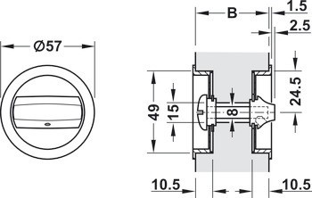 Zadlabací zámek, pro posuvné dveře, s kruhovou závorou, Häfele Startec, koupelna/WC, backset 50 mm