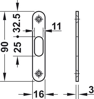Zadlabací zámek, pro posuvné dveře, s kruhovou závorou, Häfele Startec, koupelna/WC, backset 50 mm