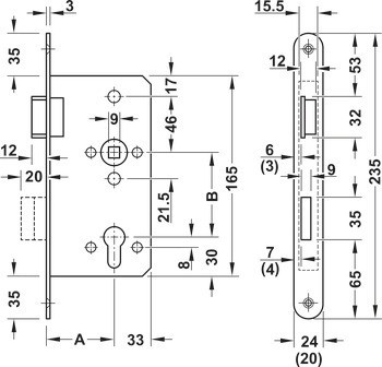 Zadlabací zámek, pro požárně odolné exteriérové dveře, třída 4, profilová vložka
