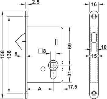 Zadlabací zámek, S kruhovou závorou, koupelna/WC