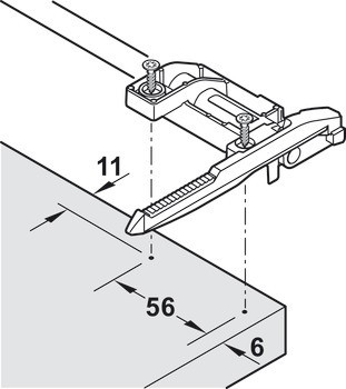 Zajišťovací mechanismus police, pro skryté výsuvy Blum Tandem a Movento