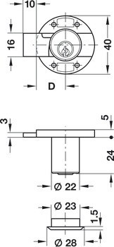 Zámek k přišroubování, Häfele Symo FM Pro, s pevnou vložkou s pinovými stavítky, standardní profil, individuální, backset 20 mm