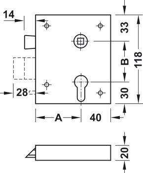 Zámek k přišroubování, pro otočné dveře, profilová vložka, backset 60 mm