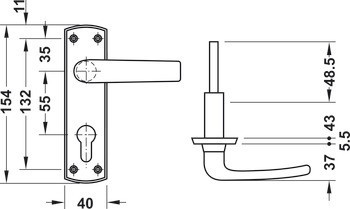 Zámek k přišroubování, pro otočné dveře, profilová vložka, backset 60 mm