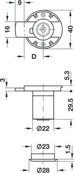 Zámek k přišroubování, s vložkou s pinovými stavítky Kaba 8, standardní profil
