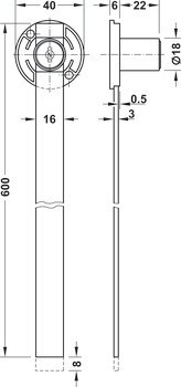 Zámek otočné vložky centrálního zamykání, Häfele Symo EC Pure E1, s pevnou vložkou s plátkovými stavítky, pro montáž do bočního panelu korpusu
