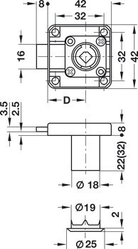 Zámek se závorou k přišroubování, Häfele Symo EC Pure E1, s pevnou vložkou s plátkovými stavítky, backset 25 mm