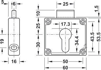 Zámek se závorou k přišroubování, PZ 60, backset 25 mm