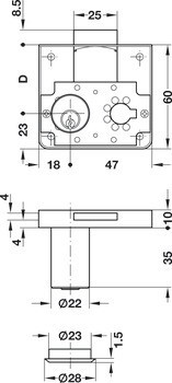 Zámek se závorou k přišroubování, S vložkou s pinovými stavítky, přizpůsobený standardní profil, backset 37 mm