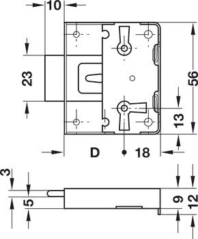 Zámek se závorou k přišroubování, S pružinou, backset 15–30 mm