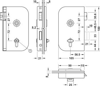 Zámek WC/koupelny na skleněné dveře, GHP 103, Startec