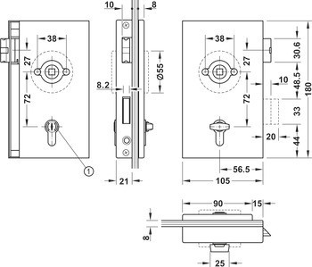 Zámek WC/koupelny na skleněné dveře, GHP 203, Startec