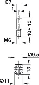 Zamykací závora, pro profilovou tyč trojcestného zámku, se závitem do dřeva