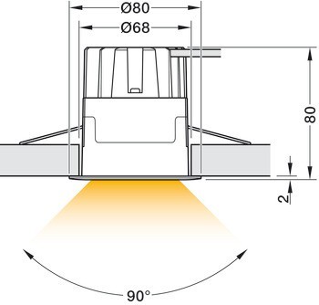 Zapuštěné stropní svítidlo, Häfele Lighting R One 2pólové (tunable white), 500 mA, konstantní proud, 9 W, průměr vrtaného otvoru 68 mm