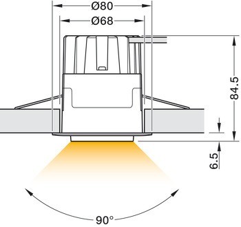Zapuštěné stropní svítidlo, Häfele Lighting R One 2pólové (tunable white), 500 mA, konstantní proud, 9 W, průměr vrtaného otvoru 68 mm