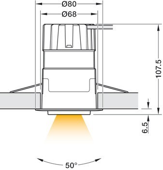 Zapuštěné stropní svítidlo, Häfele Lighting R One 2pólové (tunable white), 500 mA, konstantní proud, 9 W, průměr vrtaného otvoru 68 mm