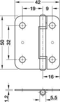 Závěs k zavrtání, Pro posuvně skládací dveře, velikost 50 x 42 mm, k přišroubování