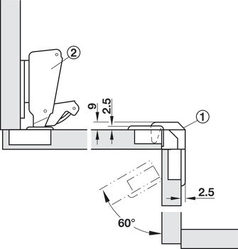 Závěs, pro skládací dveře do rohové skříňky, mezera 4–18 mm