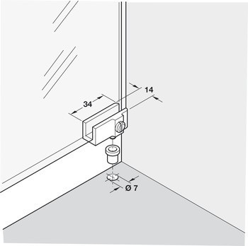 Závěs pro skleněné dveře, pro montáž dveří bez vrtání do skla, délka 34 mm