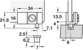 Závěs pro skleněné dveře, pro montáž dveří bez vrtání do skla, délka 34 mm