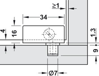 Závěs pro skleněné dveře, pro montáž dveří bez vrtání do skla, délka 34 mm