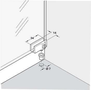 Závěs pro skleněné dveře, pro montáž dveří bez vrtání skla, délka 34 mm