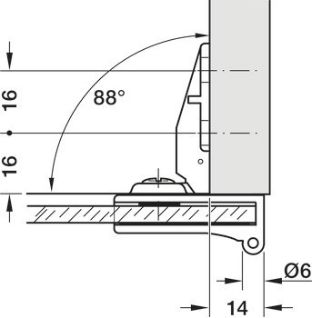 Závěs pro skleněné dveře, Úhel otevření 170°, plně naložená montáž
