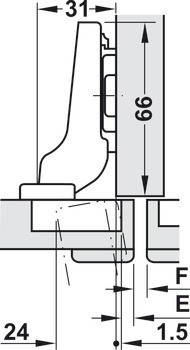 Závěs profilových dveří, Blum Clip Top Blumotion 95°, polonaložená montáž
