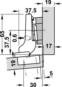 Závěs profilových dveří, Blum Clip Top Blumotion 95°, vložená montáž