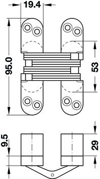 Závěs, skryté, pro bezfalcové vnitřní dveře