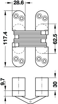 Závěs, skryté, pro bezfalcové vnitřní dveře