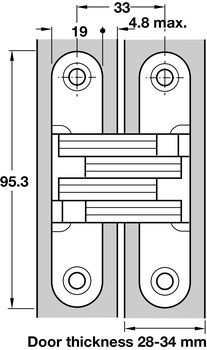 Závěs, skryté, pro bezfalcové vnitřní dveře