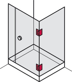 závěs sprchových dveří, pro spojení sklo-sklo, 90° skleněné čelo