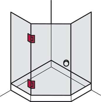 závěs sprchových dveří, pro spojení sklo-sklo, skleněné čelo 135°