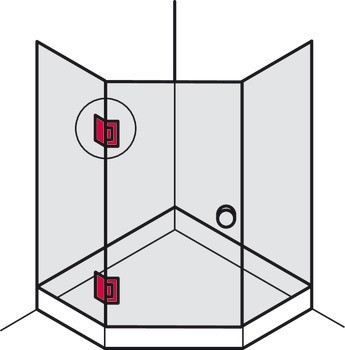 závěs sprchových dveří, pro spojení sklo-sklo, skleněné čelo 135°