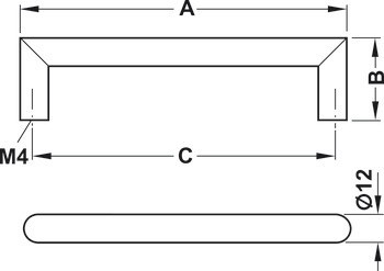 Zkosená úchytka, průměr 12 mm, kulatá, nerez